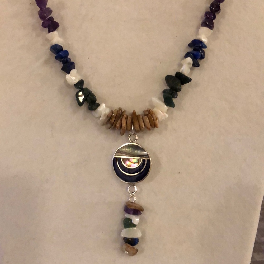 Lapis Jade & Amethyst with abalone centerpiece